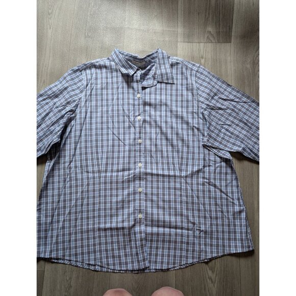 L.L.Bean Wrinkle-Free Plaid Button-Down Shirt 2X Blue/White Long Sleeve - Picture 3 of 6